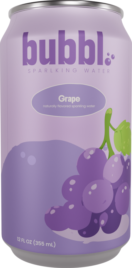 A can of refreshing bubbl Grape sparkling water