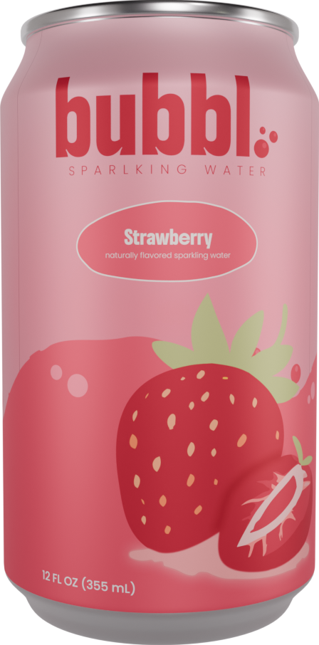 A can of refreshing bubbl Strawberry sparkling water